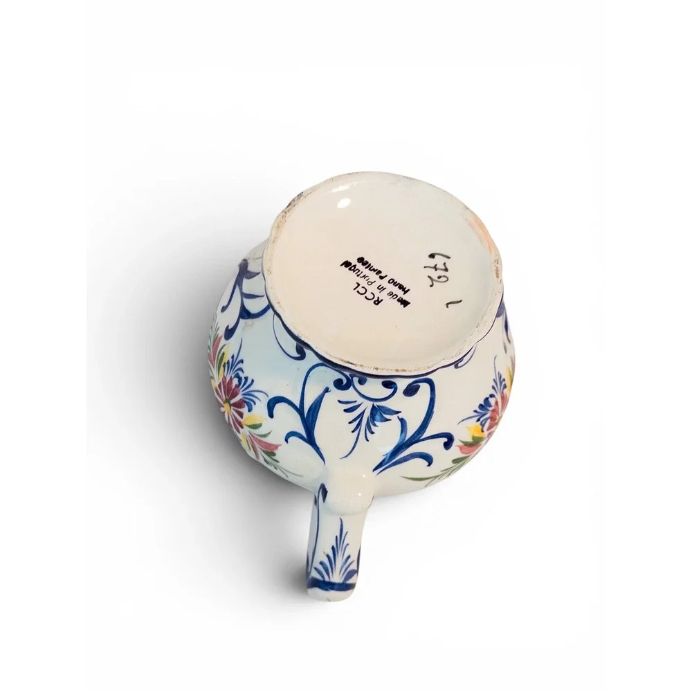 RCCL Portugal Hand Painted Ceramic Floral Pitcher Blue White 672 L